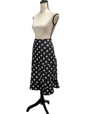 Black Polka Dot Tiered A-Line Midi Skirt